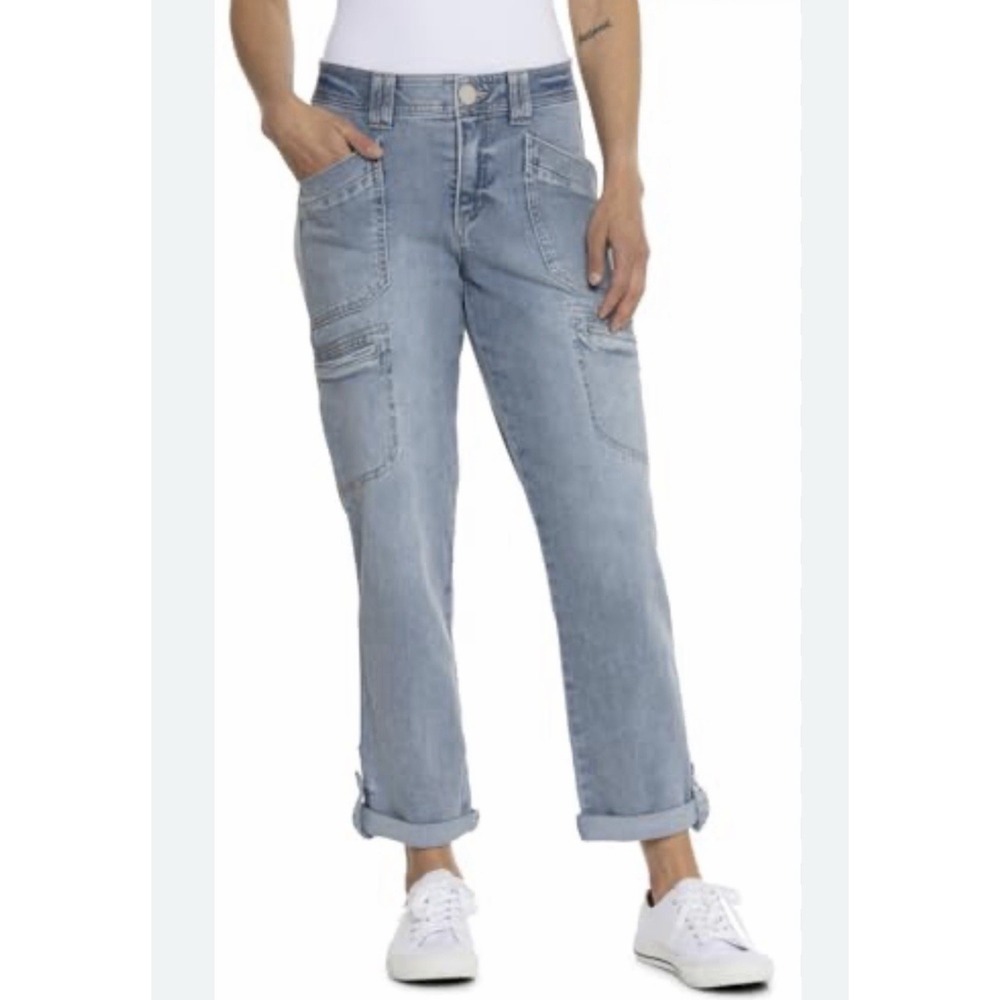 Democracy Ab Technology Jeans Women 12 Cargo Pocket Utility Roll Up Straight Leg